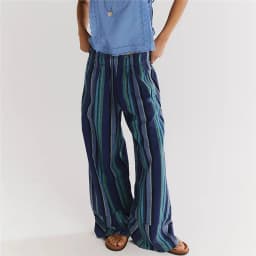 Casual Striped Wide Leg Pants For Women Elastic Waist Loose Fit Trousers Colorful Striped Summer Pants For Office And Daily Wear