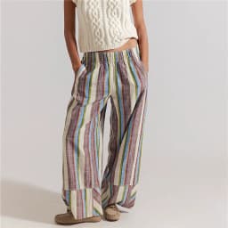 Casual Striped Wide Leg Pants For Women Elastic Waist Loose Fit Trousers Colorful Striped Summer Pants For Office And Daily Wear