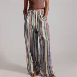 Casual Striped Wide Leg Pants For Women Elastic Waist Loose Fit Trousers Colorful Striped Summer Pants For Office And Daily Wear