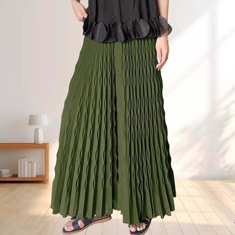 Pleated New Solid Color Elastic Waist Wide Leg Pants Fashion Hand Pleated Stretchy Loose Trousers Comfortable Women's