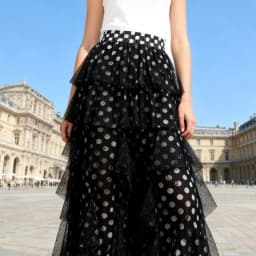 Women's Fashion y2k Vintage Sequin Tulle Pants Dot Print Elastic High Waist Tiered Loose Wide Leg Trousers for All Seasons