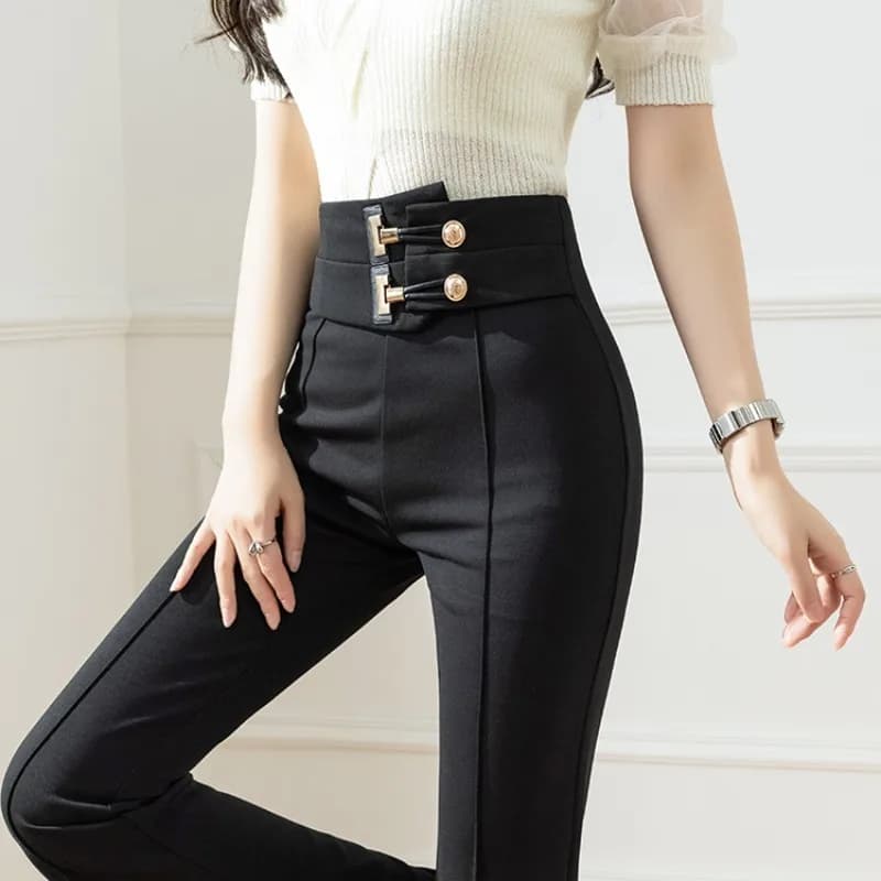 Front Split High Waisted Flare Pants Women 2024 Spring Summer Autumn Fashion Casual Loose Black Wide Leg Suit Trousers Ladies