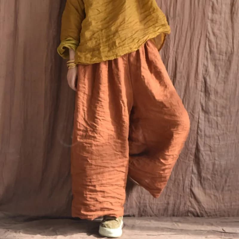 Johnature Women Linen Vintage Wide Leg Pants Elastic Waist Solid Color Trouser 2025 Spring New Loose Pockets Women Long Pants