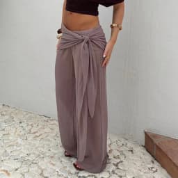 Elegant Lady High Waist Loose Fit Trousers Women Wide Leg Pants Hip Wrap Cover Up Scarf Fashion Going Out Long Pants Streetwear