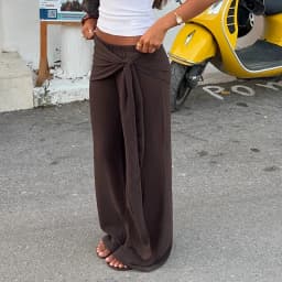 Elegant Lady High Waist Loose Fit Trousers Women Wide Leg Pants Hip Wrap Cover Up Scarf Fashion Going Out Long Pants Streetwear