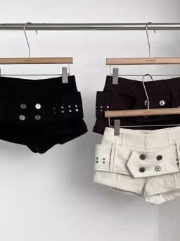 Cool Spicy Style Rivet Belted High Waist Corduroy Short Pants Women's Autumn Winter Slimming Sexy Girl Casual Straight Leg Tr...