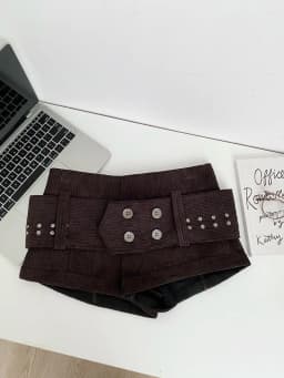 Cool Spicy Style Rivet Belted High Waist Corduroy Short Pants Women's Autumn Winter Slimming Sexy Girl Casual Straight Leg Tr...