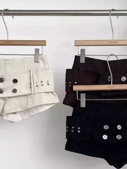 Cool Spicy Style Rivet Belted High Waist Corduroy Short Pants Women's Autumn Winter Slimming Sexy Girl Casual Straight Leg Tr...