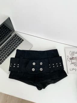 Cool Spicy Style Rivet Belted High Waist Corduroy Short Pants Women's Autumn Winter Slimming Sexy Girl Casual Straight Leg Tr...