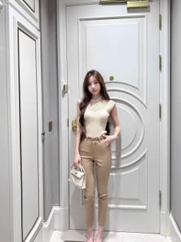 High Waist Elastic Khaki Slimming Straight Leg Casual Pants Korean Style Commute Simple Pure Color Nine Points Leisure Trousers