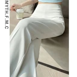 White High Waist Straight Leg Suit Pants for Women Spring Summer 2023 New Small Size Wide Leg Trousers Asymmetrical Korean Style
