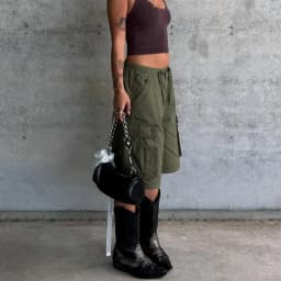 Y2K Harajuku Drawstring Jean Shorts Womens Vintage Elastic Waist Baggy Cargo Denim Pants Cyber Grunge Stretch Jorts with Pockets