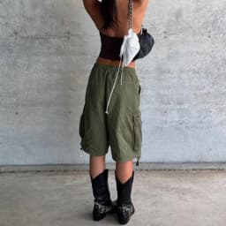 Y2K Harajuku Drawstring Jean Shorts Womens Vintage Elastic Waist Baggy Cargo Denim Pants Cyber Grunge Stretch Jorts with Pockets