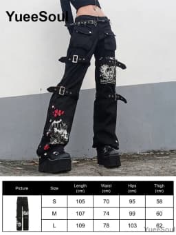 Gothic Emo Alt Women Pants Techwear Hippie Baggy Trousers Mom Goth Punk Black Cargo Pants Cyber Y2k Pants Academic Dark Clothes