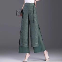 High Waist Wide Leg Pants Women's Summer Thin Ice Silk Straight Cut Slimming Drapey Floral Embroidery Loose Fit Casual Trousers