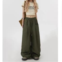 American Style Military Green Work Pants Unisex Casual Loose Wide Leg Hip Hop Drawstring Design Casual Pants for Men And Women
