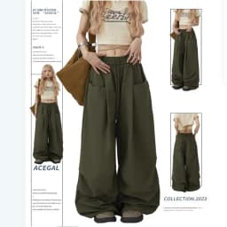 American Style Military Green Work Pants Unisex Casual Loose Wide Leg Hip Hop Drawstring Design Casual Pants for Men And Women