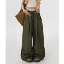 American Style Military Green Work Pants Unisex Casual Loose Wide Leg Hip Hop Drawstring Design Casual Pants for Men And Women