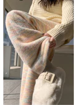 HOUZHOU Sweet Rainbow Tie-dye Women Pants Casual Kawaii Warm Knitted Trousers Baggy Cute Japanese Fashion Autumn Soft Sweatpants