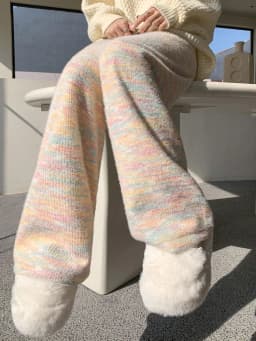HOUZHOU Sweet Rainbow Tie-dye Women Pants Casual Kawaii Warm Knitted Trousers Baggy Cute Japanese Fashion Autumn Soft Sweatpants