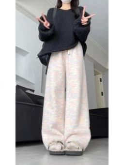 HOUZHOU Sweet Rainbow Tie-dye Women Pants Casual Kawaii Warm Knitted Trousers Baggy Cute Japanese Fashion Autumn Soft Sweatpants