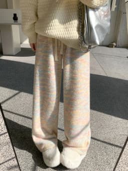 HOUZHOU Sweet Rainbow Tie-dye Women Pants Casual Kawaii Warm Knitted Trousers Baggy Cute Japanese Fashion Autumn Soft Sweatpants