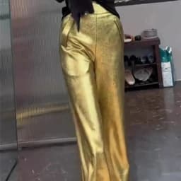 Limiguyue High End Gold Shiny Pants Women Soft Thin Leather Pant Spring Casual Loose Wide Legs Hanging Trousers Office Lady 884P