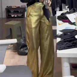 Limiguyue High End Gold Shiny Pants Women Soft Thin Leather Pant Spring Casual Loose Wide Legs Hanging Trousers Office Lady 884P