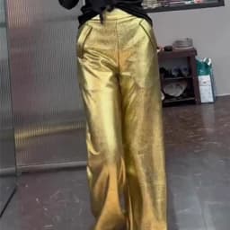 Limiguyue High End Gold Shiny Pants Women Soft Thin Leather Pant Spring Casual Loose Wide Legs Hanging Trousers Office Lady 884P