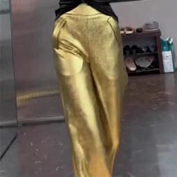 Limiguyue High End Gold Shiny Pants Women Soft Thin Leather Pant Spring Casual Loose Wide Legs Hanging Trousers Office Lady 884P