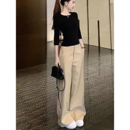 Khaki Wide Leg Pants for Women 2026 Spring Summer High Waist Slimming Suit Pants Woman High-End Elegant Loose Straight Trousers
