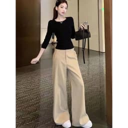 Khaki Wide Leg Pants for Women 2026 Spring Summer High Waist Slimming Suit Pants Woman High-End Elegant Loose Straight Trousers