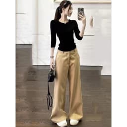 Khaki Wide Leg Pants for Women 2026 Spring Summer High Waist Slimming Suit Pants Woman High-End Elegant Loose Straight Trousers