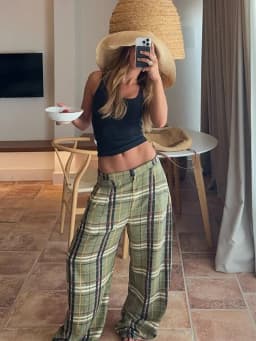 Casual Plaid Print Lace Up Bloomers Women Loose Elastic Waist Lantern Long Pants Autumn Lady Street Fashion Trousers 2025 New