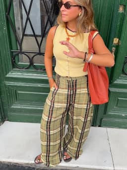 Casual Plaid Print Lace Up Bloomers Women Loose Elastic Waist Lantern Long Pants Autumn Lady Street Fashion Trousers 2025 New