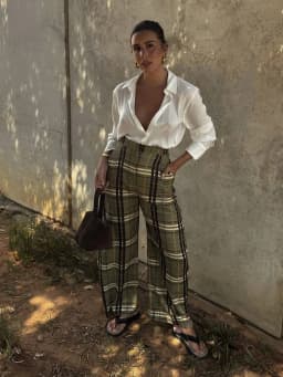 Casual Plaid Print Lace Up Bloomers Women Loose Elastic Waist Lantern Long Pants Autumn Lady Street Fashion Trousers 2025 New