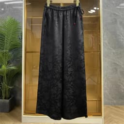 Fashion Jacquard Chinese Style Trousers 2025 High Waist Elastic Waist Ladies Loose Straight Casual Pants Wide-leg Pants Female