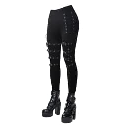 Dressfo Women's Leggings Gothic Leggings Solid Color Grommet Buckle Lace Up Skinny High Stretch Pencil Pants
