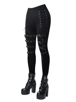 Dressfo Women's Leggings Gothic Leggings Solid Color Grommet Buckle Lace Up Skinny High Stretch Pencil Pants