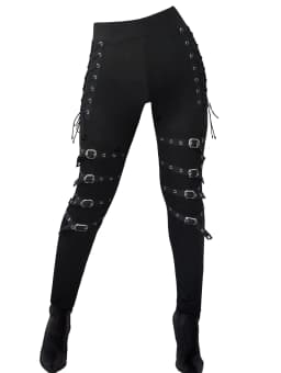 Dressfo Women's Leggings Gothic Leggings Solid Color Grommet Buckle Lace Up Skinny High Stretch Pencil Pants