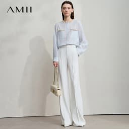 AMII Minimalist Women White Pants 2026 Autumn Slim Fit Casual Trousers Office Lady Tat Anti-wrinkle Flared Pants Daily 12523127