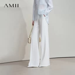AMII Minimalist Women White Pants 2026 Autumn Slim Fit Casual Trousers Office Lady Tat Anti-wrinkle Flared Pants Daily 12523127