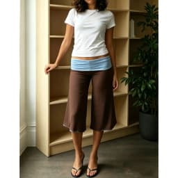 Combhasaki Women Y2k Capri Pants Fold Over Waistband Elastic Low Rise Contrast Color Wide Leg Loose Cropped Loungewear Trousers