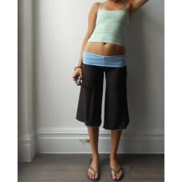 Combhasaki Women Y2k Capri Pants Fold Over Waistband Elastic Low Rise Contrast Color Wide Leg Loose Cropped Loungewear Trousers