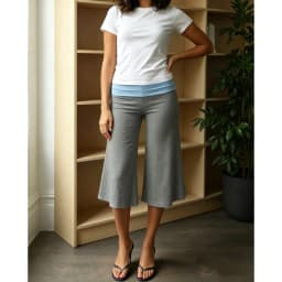 Combhasaki Women Y2k Capri Pants Fold Over Waistband Elastic Low Rise Contrast Color Wide Leg Loose Cropped Loungewear Trousers