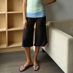 Combhasaki Women Y2k Capri Pants Fold Over Waistband Elastic Low Rise Contrast Color Wide Leg Loose Cropped Loungewear Trousers