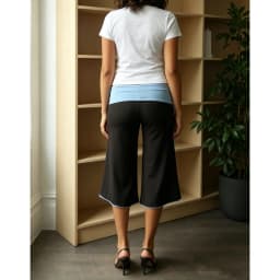 Combhasaki Women Y2k Capri Pants Fold Over Waistband Elastic Low Rise Contrast Color Wide Leg Loose Cropped Loungewear Trousers