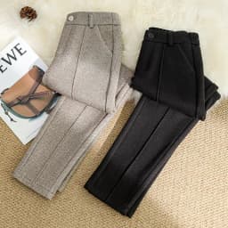 Women's Wool Dress Pants Casual Jogger Style Office Wide Trousers Woolen Cropped Pants OUC2533