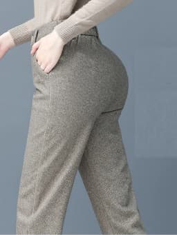 Women's Wool Dress Pants Casual Jogger Style Office Wide Trousers Woolen Cropped Pants OUC2533