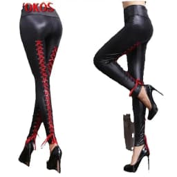 Female Low Waist Elastic Stretch Slim Women Pencil Pants High PU Leather Pants Women Fashion Lace Up Bandage Trousers